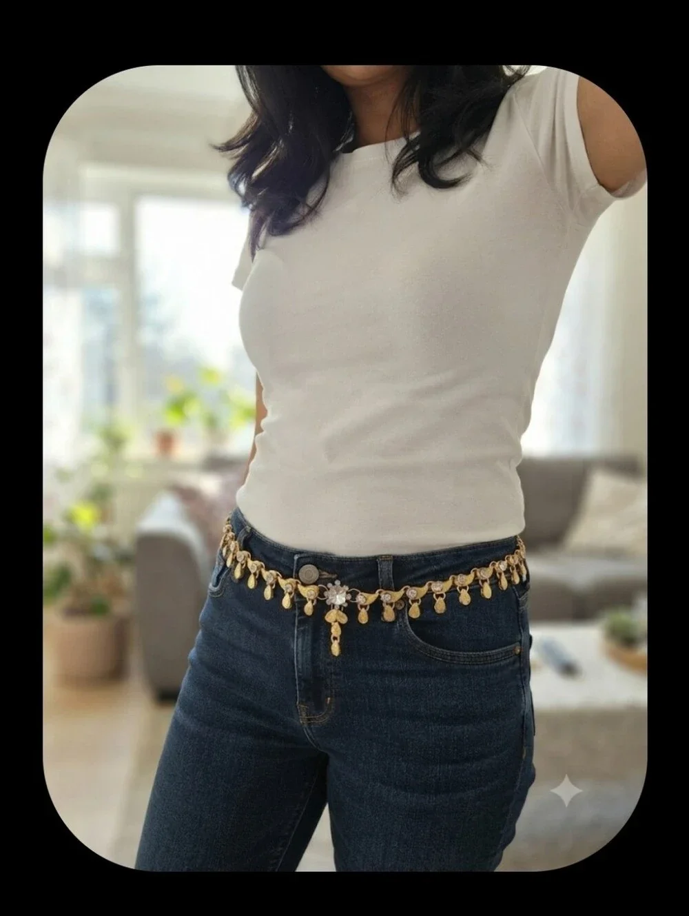 Gold Tone Dangle Coin Belly Chain Waist Belt